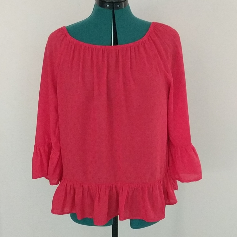 Coral-red Velvet brand ruffle top